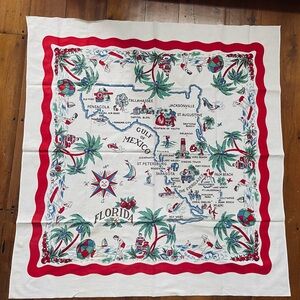 Vintage State of Florida Map Souvenir Kitchen Table Cloth A Belcrest Print 50x48